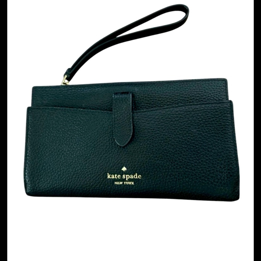 Kate Spade Leila Black Pebbled Leather universal phone wristlet wallet